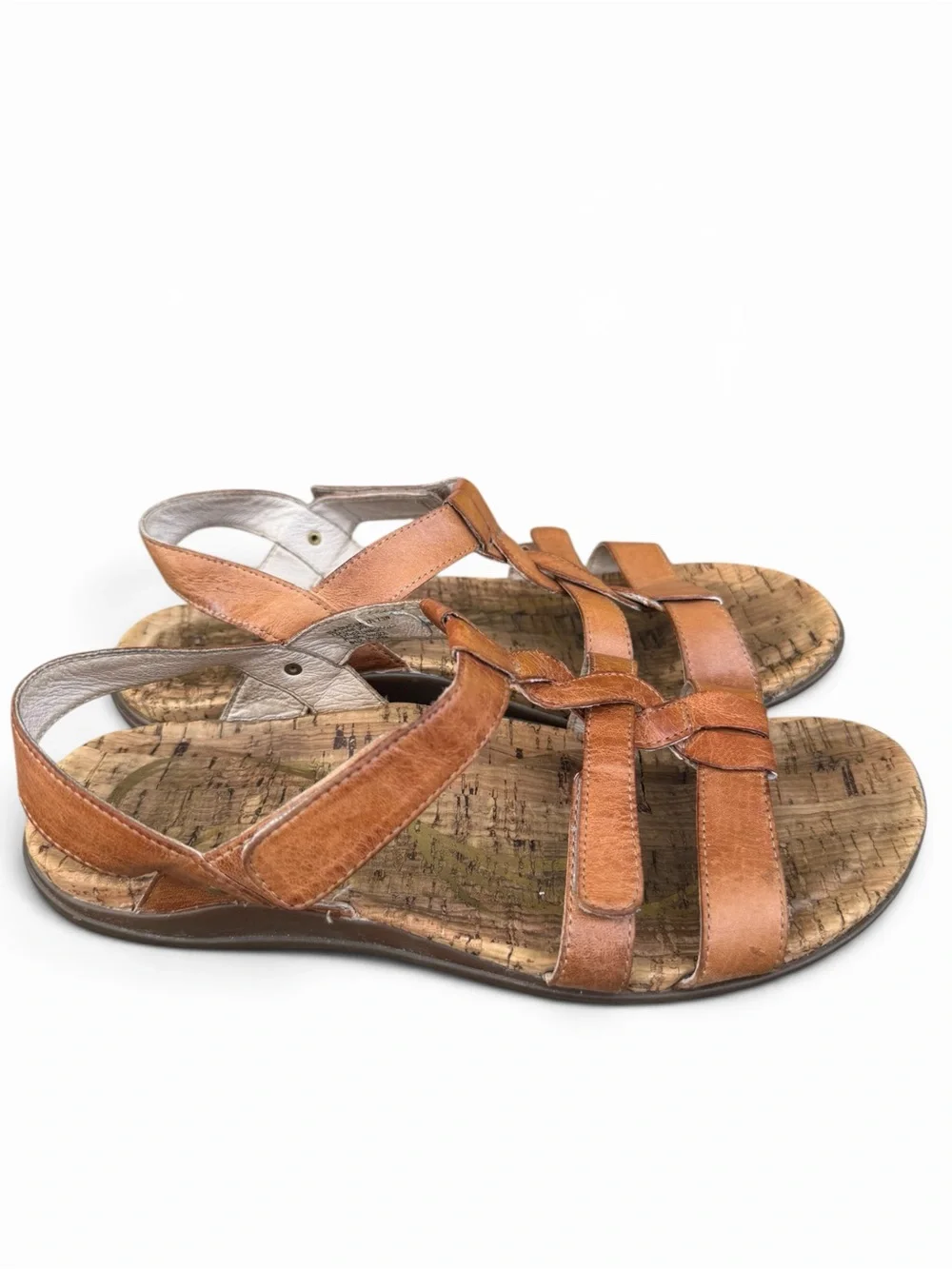 OTBT Bea Braid Leather Sandals Cognac Cork Comfort Sandals 7.5